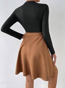 Chiquease Two Tone Mock Neck Belted Dress - Black - View 2