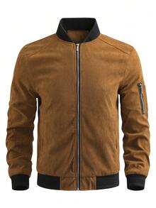 Manfinity Homme Men Zip Up Bomber Jacket Without Tee - Brown - View 3
