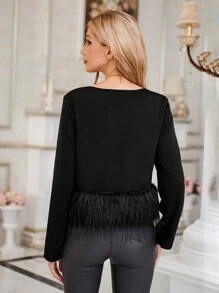 SHEIN LUNE Blusa unicolor con diseño lanudo - Negro - Ver 2