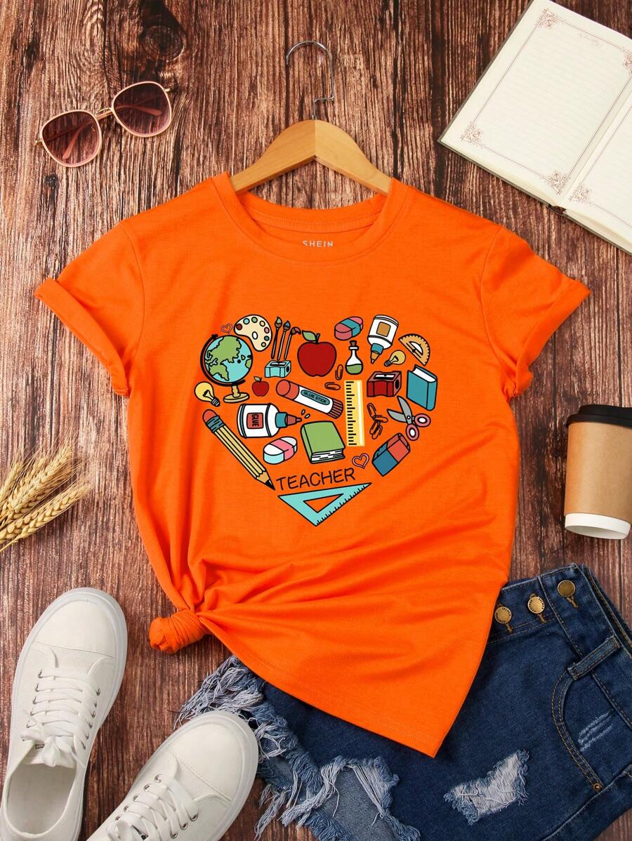 INAWLY Fruit And Letter Graphic Tee - Orange - View 1