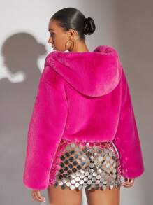 SHEIN BAE Solid Open Front Fuzzy Coat In Fall/Winter - Hot Pink - View 2