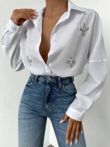 Chemise Perlé À Détail Étoile Épaule tombante