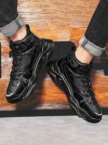 Zapatos deportivos de hombres arriba alta con con patrón de letra - Negro - Ver 4