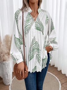 Breezaya 樹葉印花前紐扣襯衫 - 白色 - 查看 2