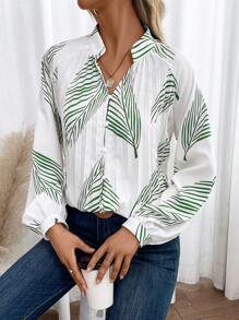 Breezaya 樹葉印花前紐扣襯衫 - 白色 - 查看 6