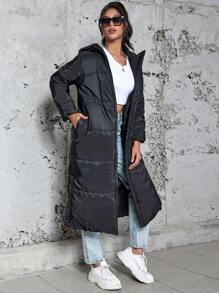 Eilly Bazar Zip Up Hooded Padded Coat For Winter - Black - View 1