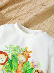 Baby Girl Cartoon Graphic Sweatshirt & Ripped Frayed Bleach Wash Jeans - Multicolor - View 6