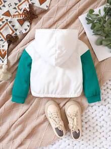 SHEIN Young Girl Letter Graphic Colorblock Hooded Sweatshirt - Multicolor - View 2