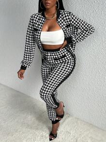Slaydiva Houndstooth Print Jacket & Pants