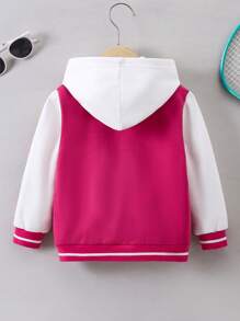 SHEIN Cô Gái Trẻ Đồ họa Chữ cái Sọc trang trí Áo khoác Đại học Không có áo Hoodie - Màu Hồng Tươi - Xem 2