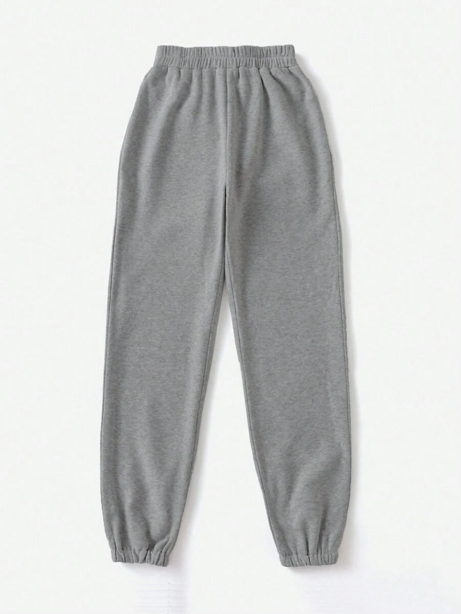 CovetEZ 大碼素色彈性腰帶衛褲 - 深灰色 - 查看 1