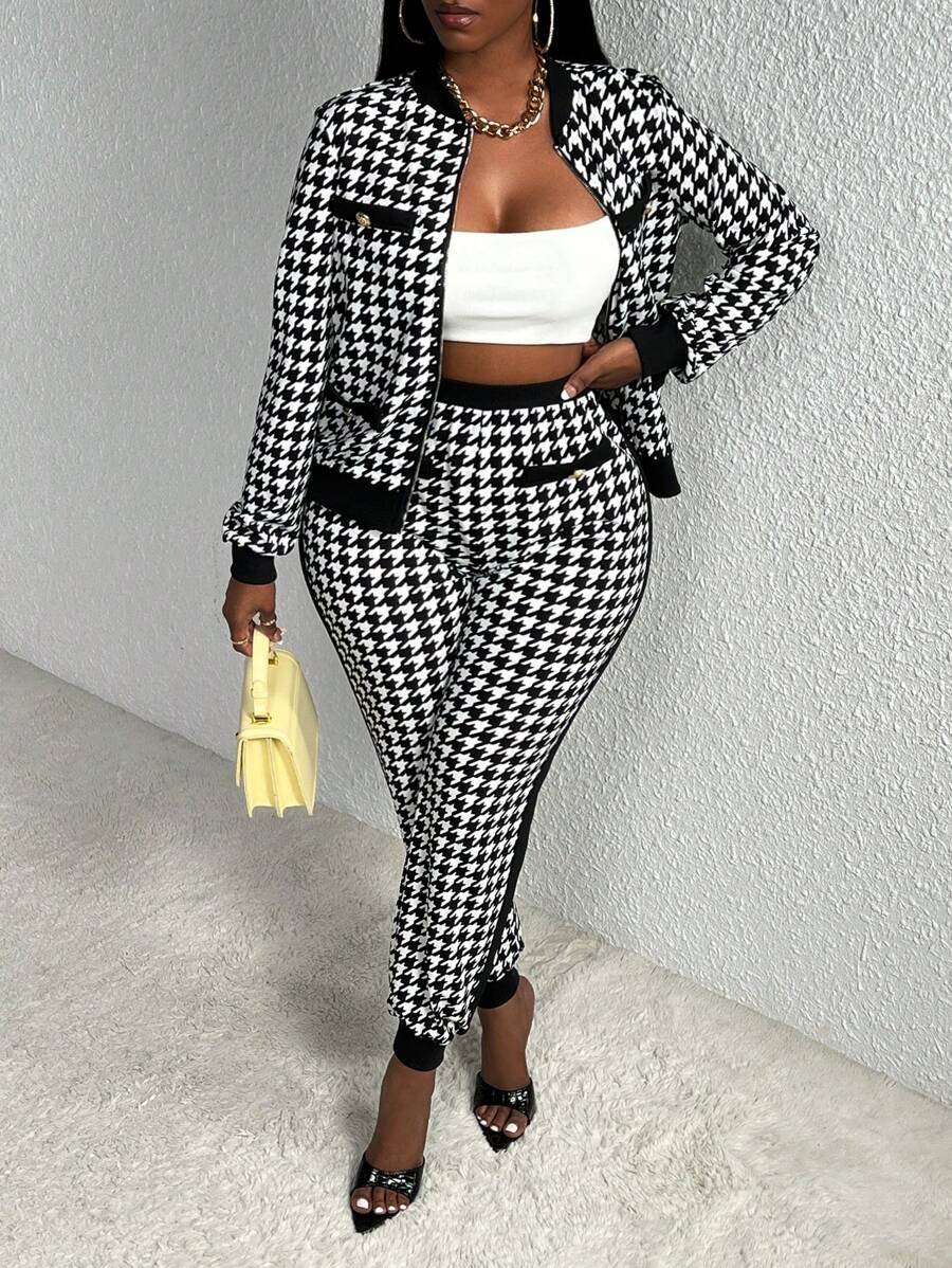 Slaydiva Houndstooth Print Jacket & Pants