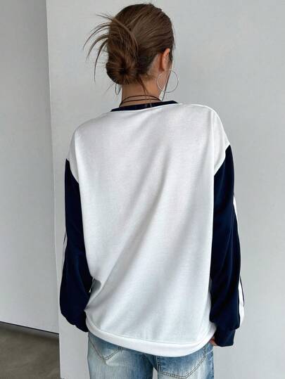 DAZY Sudadera Con Mangas De Contraste Y Gráficos De Letras