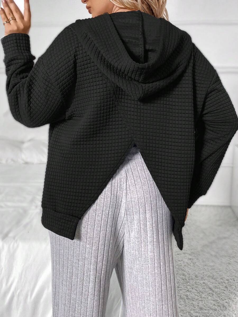 SHEIN LUNE Plus Size Drop Shoulder Split Back Sweatshirt Pullover Fall Sweatshirt - Black - View 1