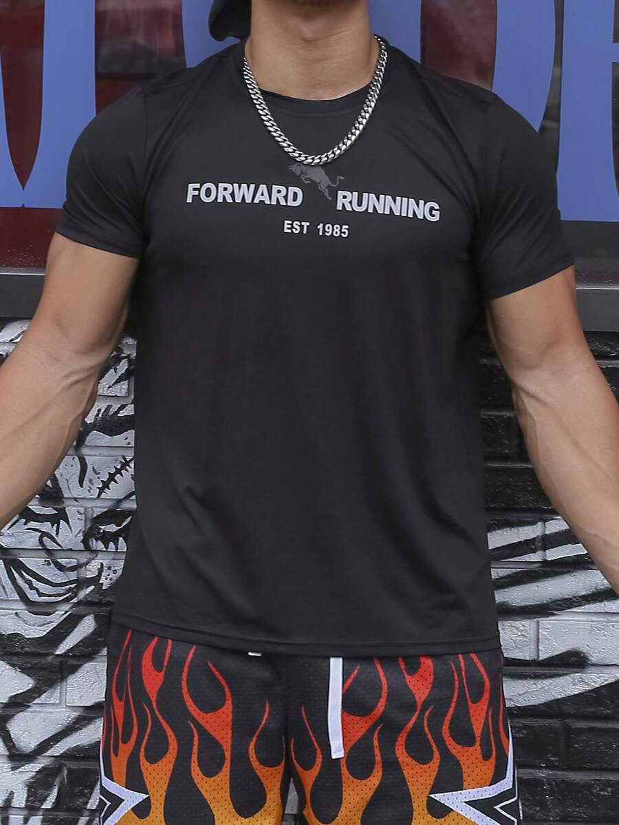 Manfinity Sport Corelite Men Letter Graphic Sports Tee Workout Tops - Black - View 1