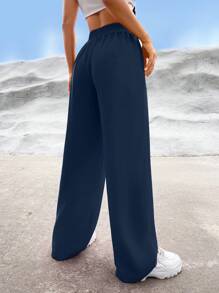 SHEIN EZwear 女士纯色优雅阔腿裤 - 藏蓝色 - 查看 2