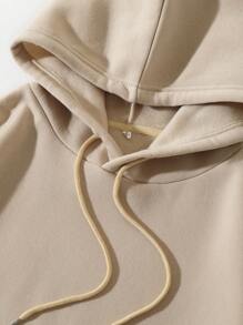 Nam Plus Đồ họa Chữ cái Túi kangaroo Dây rút Lót nhiệt Hoodie - Màu be - Xem 6