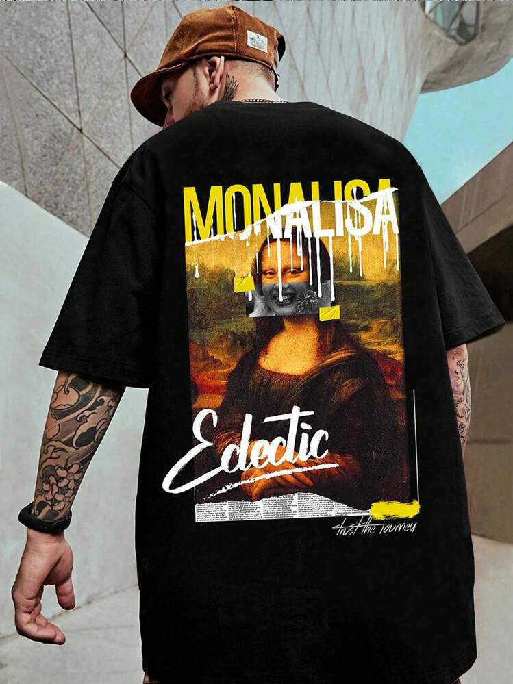 Manfinity LEGND Camiseta de manga corta con eslogan divertido y gráfica para hombre, para salir con amigos - Negro - Añade 1