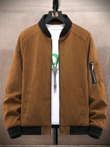 Manfinity Homme Men Zip Up Bomber Jacket Without Tee - Brown - View 1
