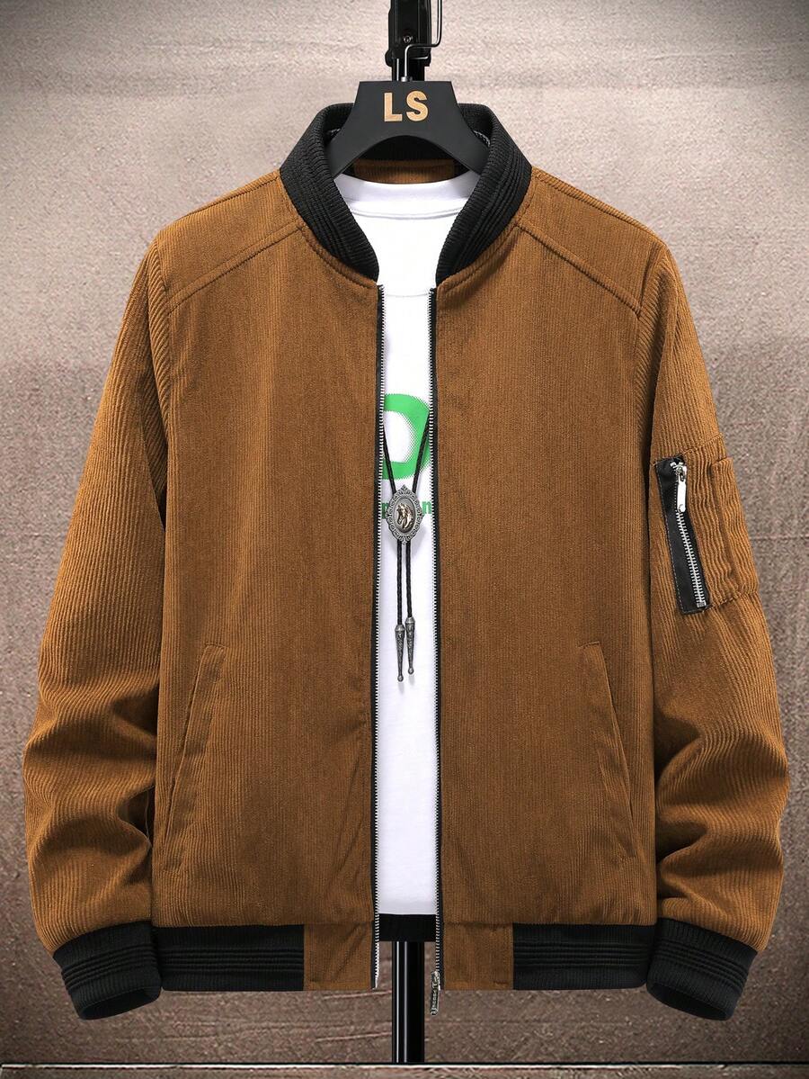 Manfinity Homme Men Zip Up Bomber Jacket Without Tee - Brown - View 1