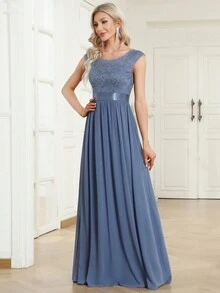 EVERPRETTY Đầm Dây kéo màu trơn Hấp dẫn - Màu xanh bụi bặm - Xem 3