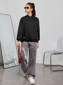 Teen Girls Slogan Graphic Drop Shoulder Sweatshirt - Black - View 6