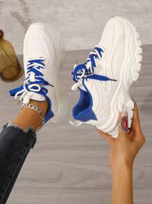 女士网眼厚底运动鞋，透气休闲厚底运动鞋，米色，适合春夏季 - 彩色 - 查看 1