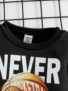 Baby Boy Slogan and Basketball Print Pullover & Sweatpants - Black - View 4