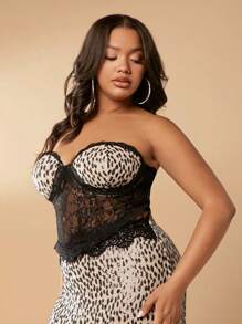 SHEIN SXY Plus Lace Panel Bustier Tube Top - Black - View 3