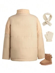 SHEIN Tween Girl Teddy Panel Padded Coat