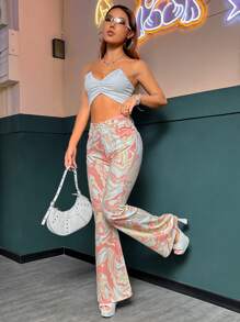 SHEIN ICON Marble Print Flare Leg Jeans - Multicolor - View 3