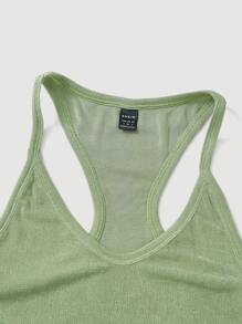 SHEIN MOD Chất rắn Racerback Đầm - Màu xanh Ô liu - Xem 5