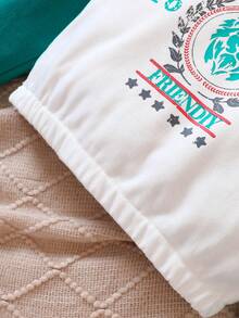 SHEIN Young Girl Letter Graphic Colorblock Hooded Sweatshirt - Multicolor - View 5