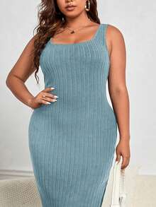 SHEIN Unity 大碼高衩背心連衣裙 - 青碧色 - 查看 3