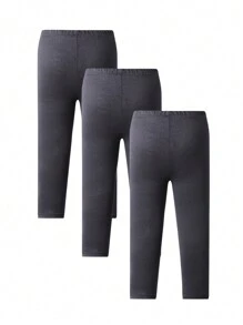 SHEIN Tween Girl 3pcs Solid Elastic Waist Leggings - Dark Grey - View 2