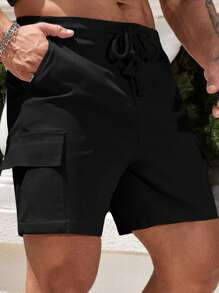 Manfinity Homme Men Flap Pocket Side Drawstring Waist Cargo Shorts - Black - View 8