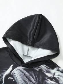 Manfinity LEGND Lỏng lẻo phù hợp Nam 3D Sư tử In Hoodie Với Túi kangaroo Và Dây rút - màu đen - Xem 3