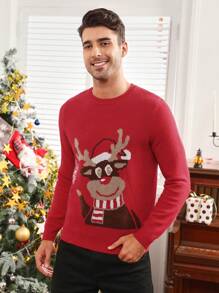 Manfinity VCAY Maglione natalizio da uomo, a maniche lunghe, con motivo divertente di renne colorate, adatto per feste e coordinato con la famiglia - Multicolore - Visualizzare 3