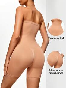 SHAPORA 素色塑身衣連身短褲 - 杏色 - 查看 2