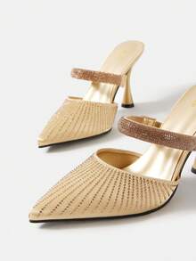 SheIn Belle Của phụ nữ Thanh lịch Pointed Toe Cao gót Đối với Tất cả các mùa Đến trình diễn - Vàng - Xem 7