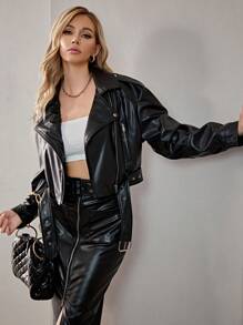 Aveloria Zip Up Belted Patent Jacket