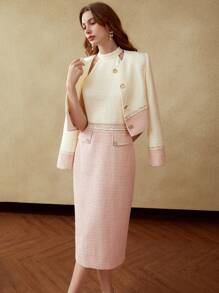 MOTF PREMIUM 双色挂脖花呢连衣裙 - 彩色 - 查看 4