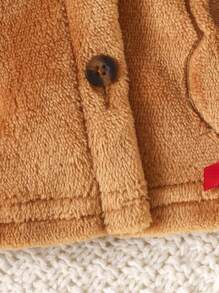 Baby Girl Cartoon Embroidery Peter Pan Collar Bow Front Jacket - Khaki - View 5