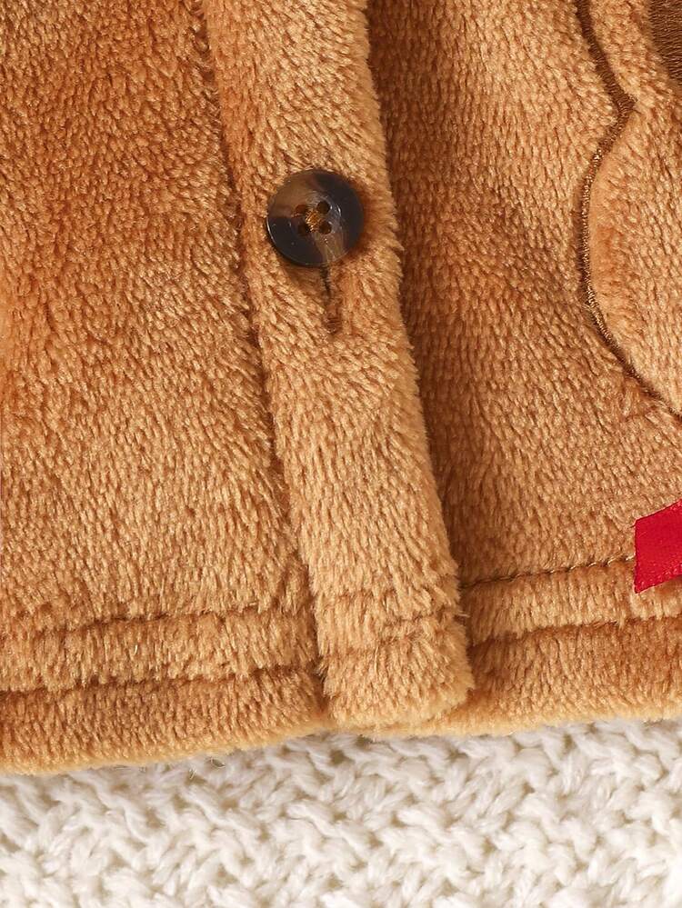 Baby Girl Cartoon Embroidery Peter Pan Collar Bow Front Jacket