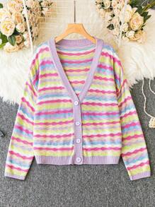 Calvaya Hơn Sọc đầy màu sắc Mẫu Thả vai Áo len Mở - Nhiều màu - Xem 1