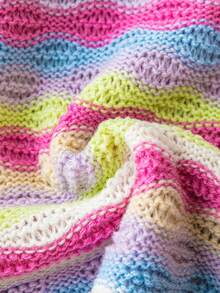 Calvaya Hơn Sọc đầy màu sắc Mẫu Thả vai Áo len Mở - Nhiều màu - Xem 4