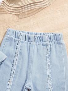 蕾絲拼接 荷葉邊水果蔬菜圖案嬰童（女）牛仔 - 淺色水洗藍 - 查看 3