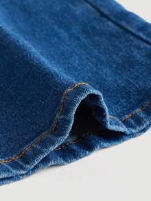 SHEIN Chica adolescente Jeans de pierna amplia desgarro - Azul lavado oscuro - Ver 4