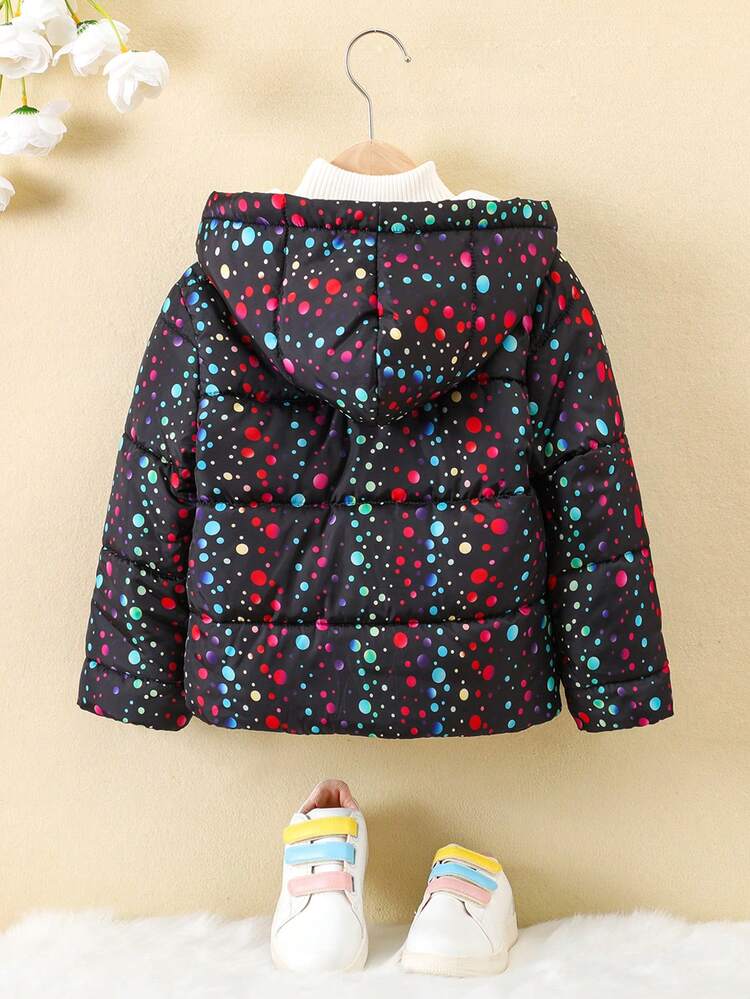 Young Girl 1pc Polka Dot Print Thermal Hooded Padded Coat