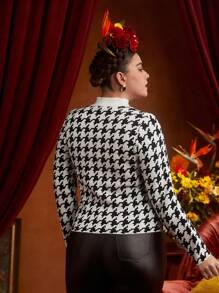 Frida Kahlo X SHEIN Plus Houndstooth & Figure Pattern Sweater - Multicolor - View 2